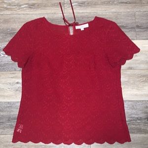 LOFT Sheer Red Short Sleeve Blouse